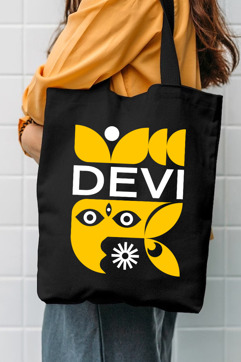 Devi Canvas Black Tote Bag - Both Side Print